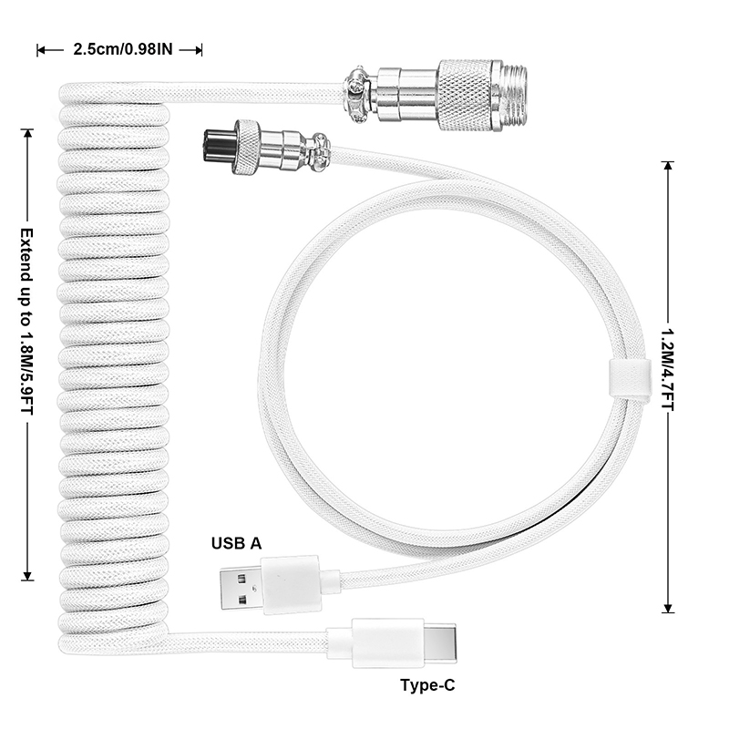 Type C Detachable Cable Coiled Keyboard - USB naar Type C spiraalkabel voor