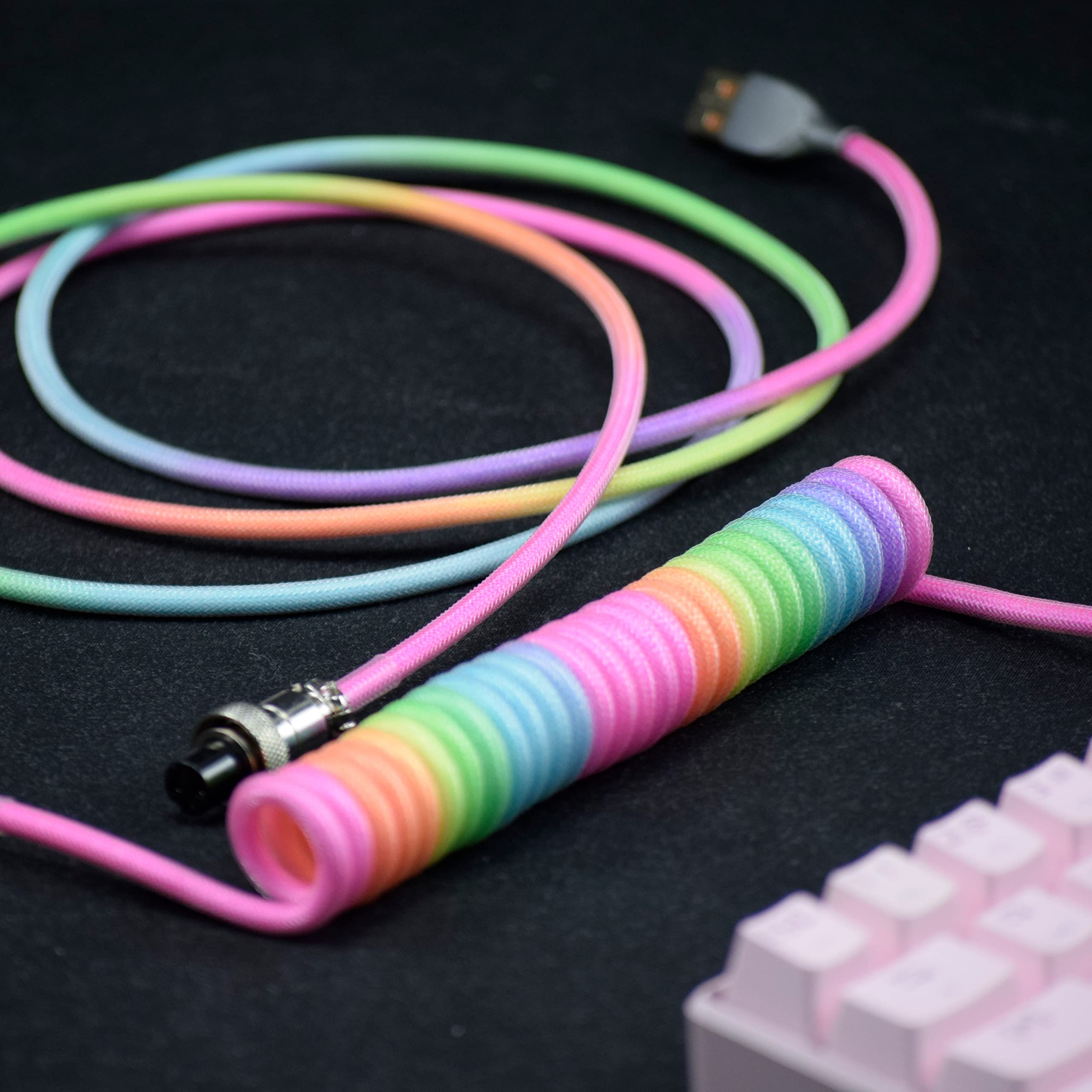 Type C Detachable Cable Coiled Keyboard - Type-C naar USB A-toetsenbordkabels RGB Glow