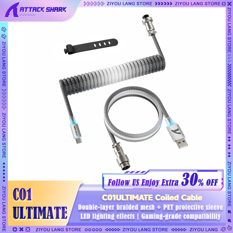 Type C Detachable Cable Coiled Keyboard - ATTACK SHARK C01ULTIMATE Opgerolde USB-C Kabel,