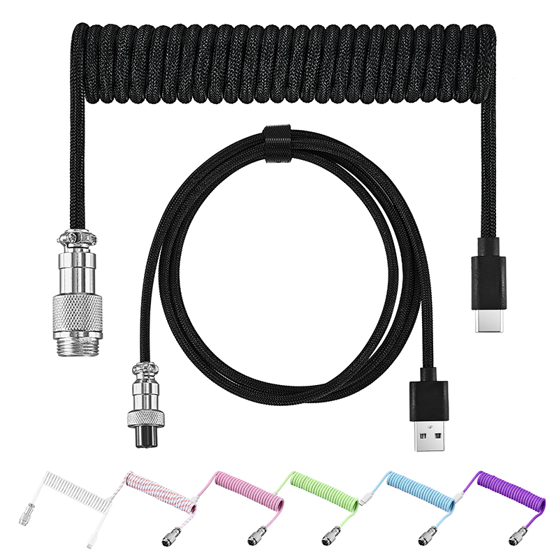Type C Detachable Cable Coiled Keyboard - Opgerolde mechanische toetsenbordkabel Type-C naar USB-A